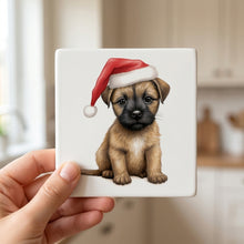 Border Terrier Puppy Drawing ceramic coasters set of 4, in hand
