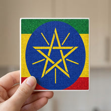 Ethiopia Flag Pride ceramic coasters set of 4, in hand