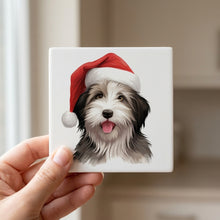 Bearded Collie Puppy Drawing ceramic coasters set of 4, in hand