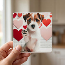Russell Terrier ceramic coasters set of 4, in hand
