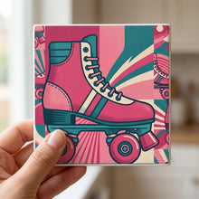 Roller Skates ceramic coasters set of 4, in hand