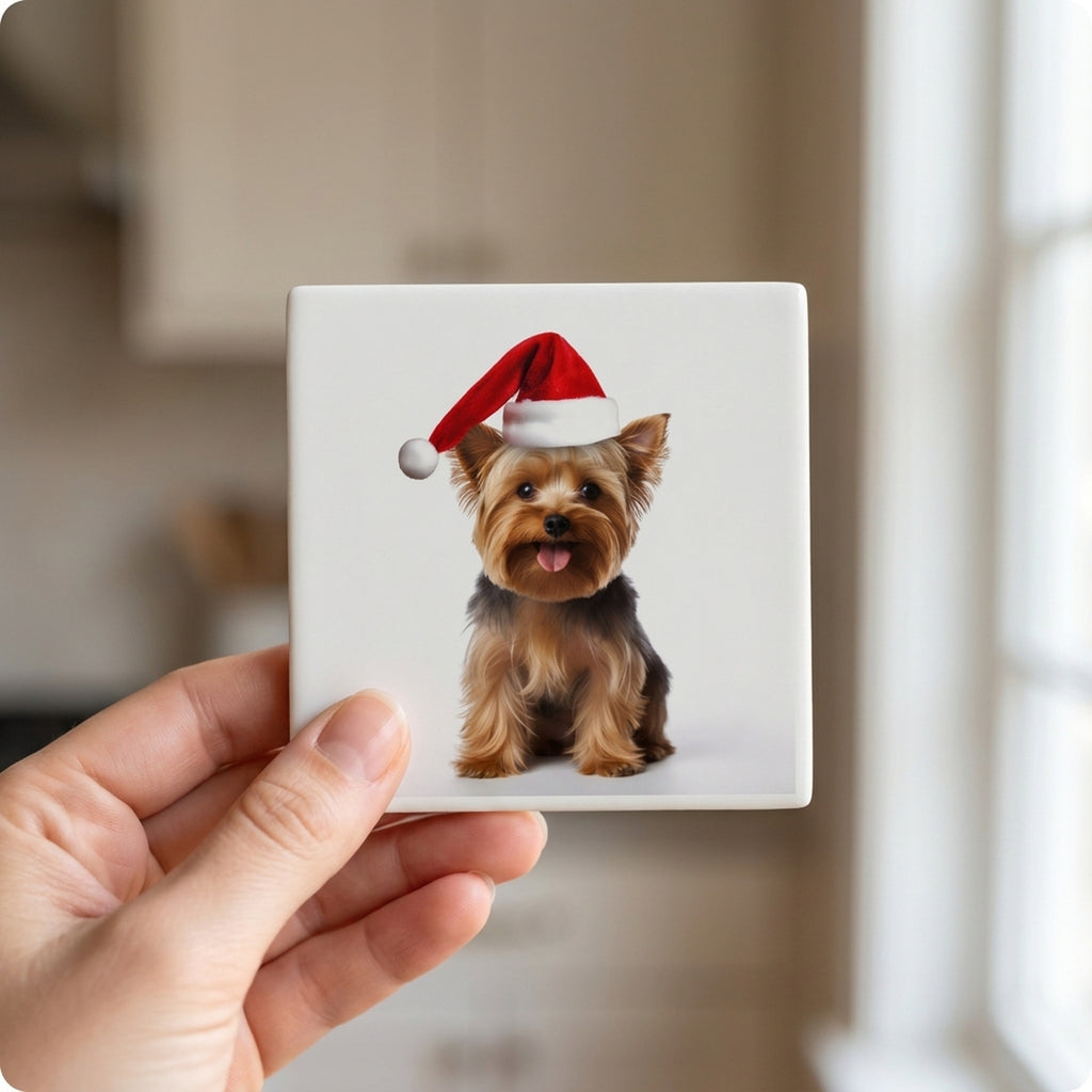 Silky Terrier ceramic coasters set of 4, in hand