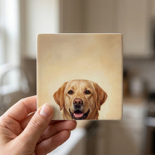 Labrador Retriever Portrait ceramic coasters set of 4, in hand