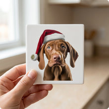 Vizsla Puppy ceramic coasters set of 4, in hand