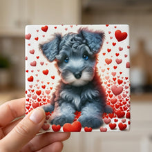 Miniature Schnauzer ceramic coasters set of 4, in hand