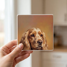 Cocker Spaniel Portrait ceramic coasters set of 4, in hand