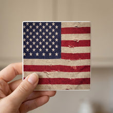 Weathered American Flag ceramic coasters set of 4, in hand