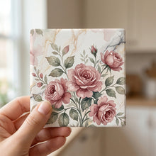 Vintage Rose Bouquet ceramic coasters set of 4, in hand