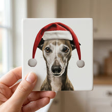 Whippet ceramic coasters set of 4, in hand