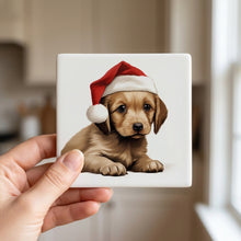 Harrier Puppy Drawing ceramic coasters set of 4, in hand
