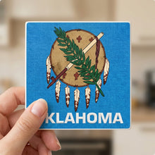 Oklahoma State Flag ceramic coasters set of 4, in hand