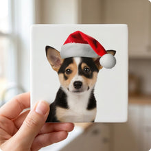 Canaan Dog Puppy ceramic coasters set of 4, in hand