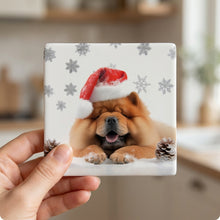 Chow Chow ceramic coasters set of 4, in hand