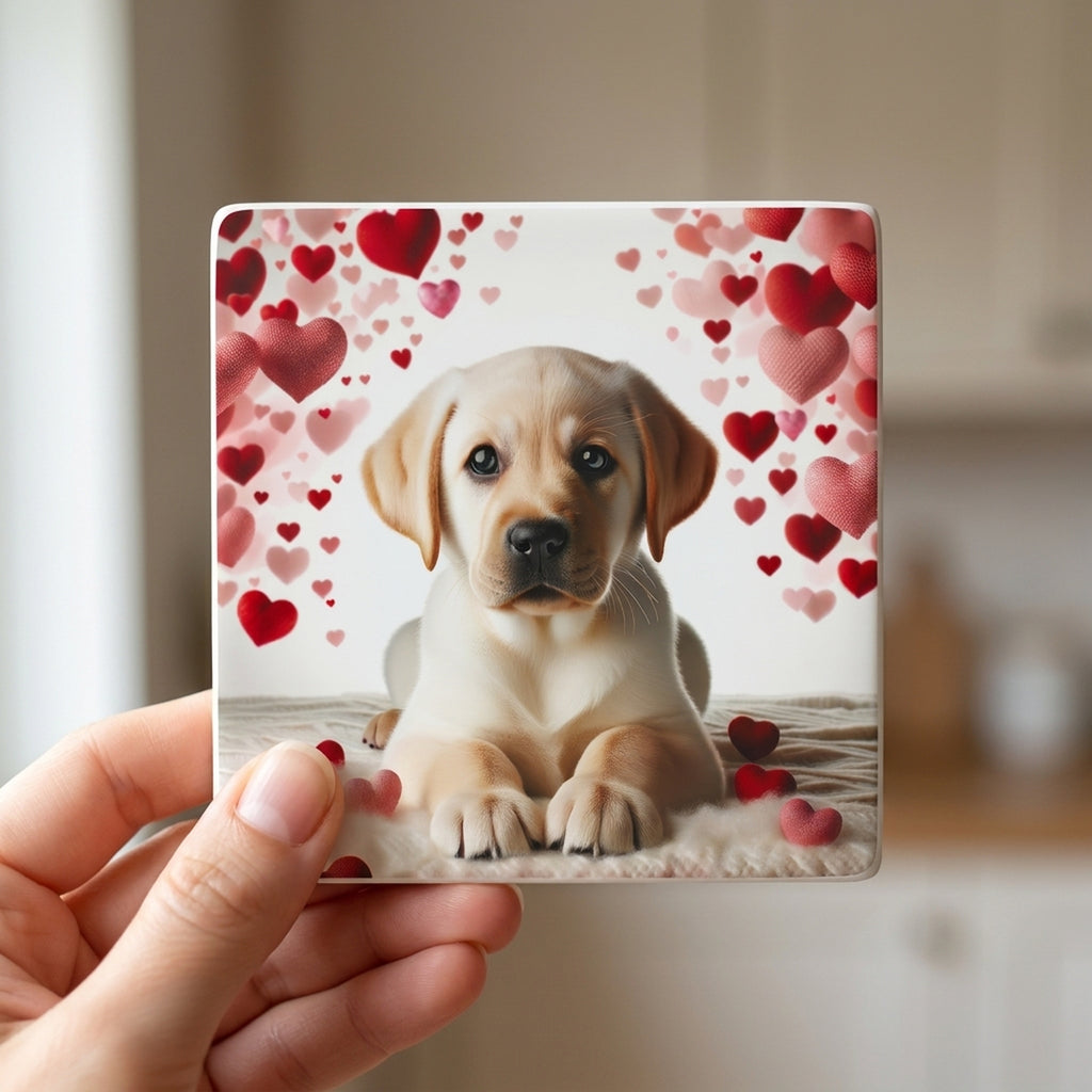Labrador Retriever ceramic coasters set of 4, in hand