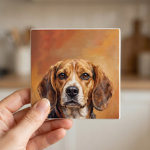Beagle Portrait ceramic coasters set of 4, in hand