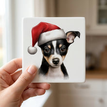 Rat Terrier Puppy Drawing ceramic coasters set of 4, in hand