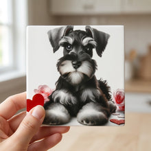 Miniature Schnauzer ceramic coasters set of 4, in hand