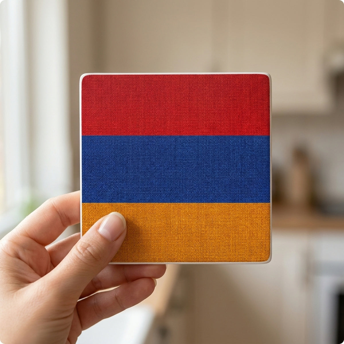 Armenia Flag Pride ceramic coasters set of 4, in hand