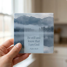 Be Still Psalm 46:10 ceramic coasters set of 4, in hand