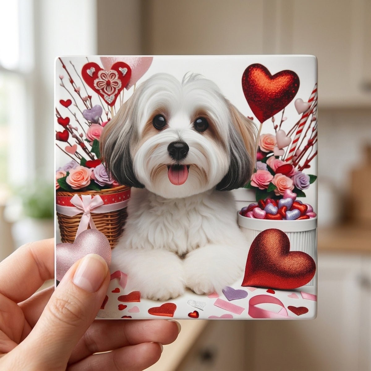 Havanese ceramic coasters set of 4, in hand
