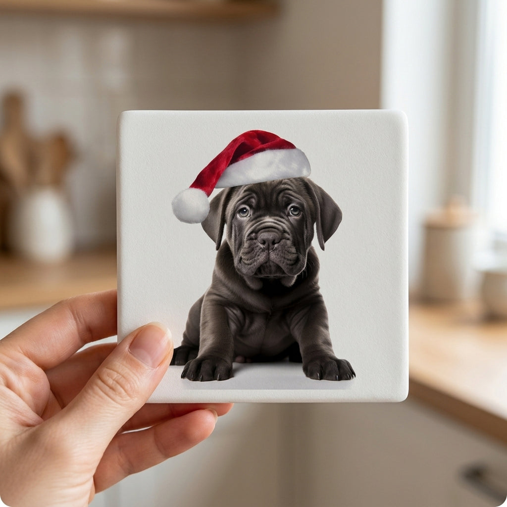 Cane Corso Puppy ceramic coasters set of 4, in hand
