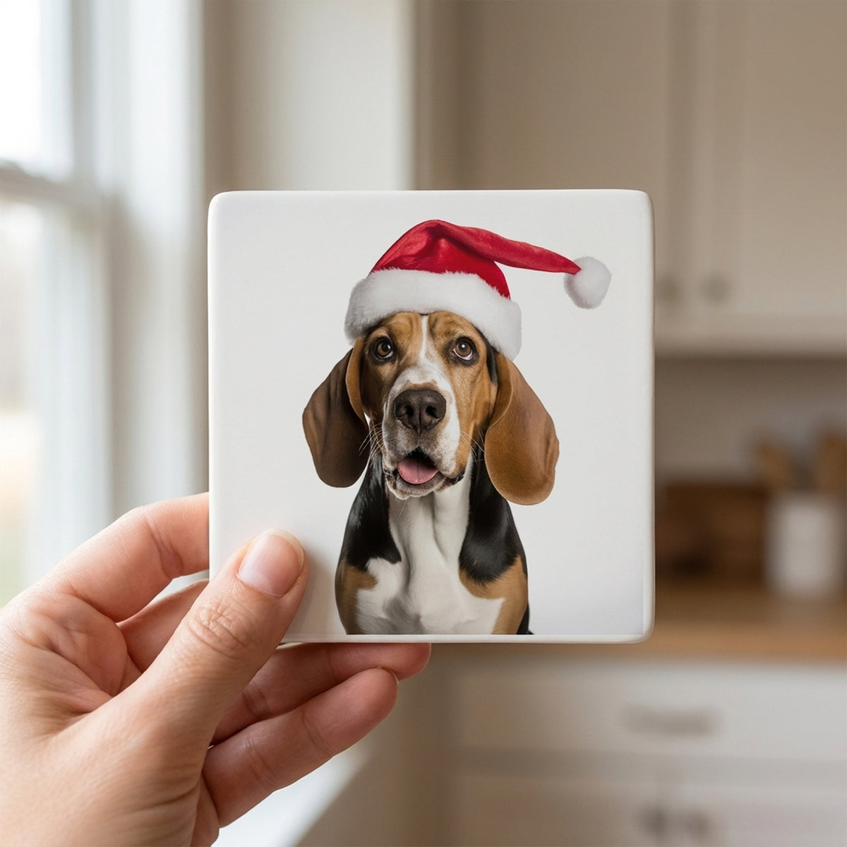 Treeing Walker Coonhound ceramic coasters set of 4, in hand