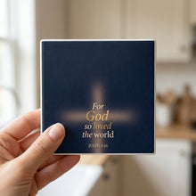 John 3:16 ceramic coasters set of 4, in hand