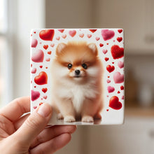 Pomeranian ceramic coasters set of 4, in hand