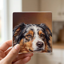 Australian Shepherd Portrait ceramic coasters set of 4, in hand