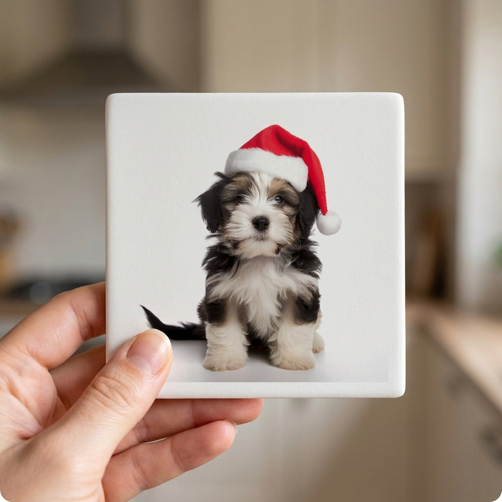 Tibetan Terrier Puppy ceramic coasters set of 4, in hand