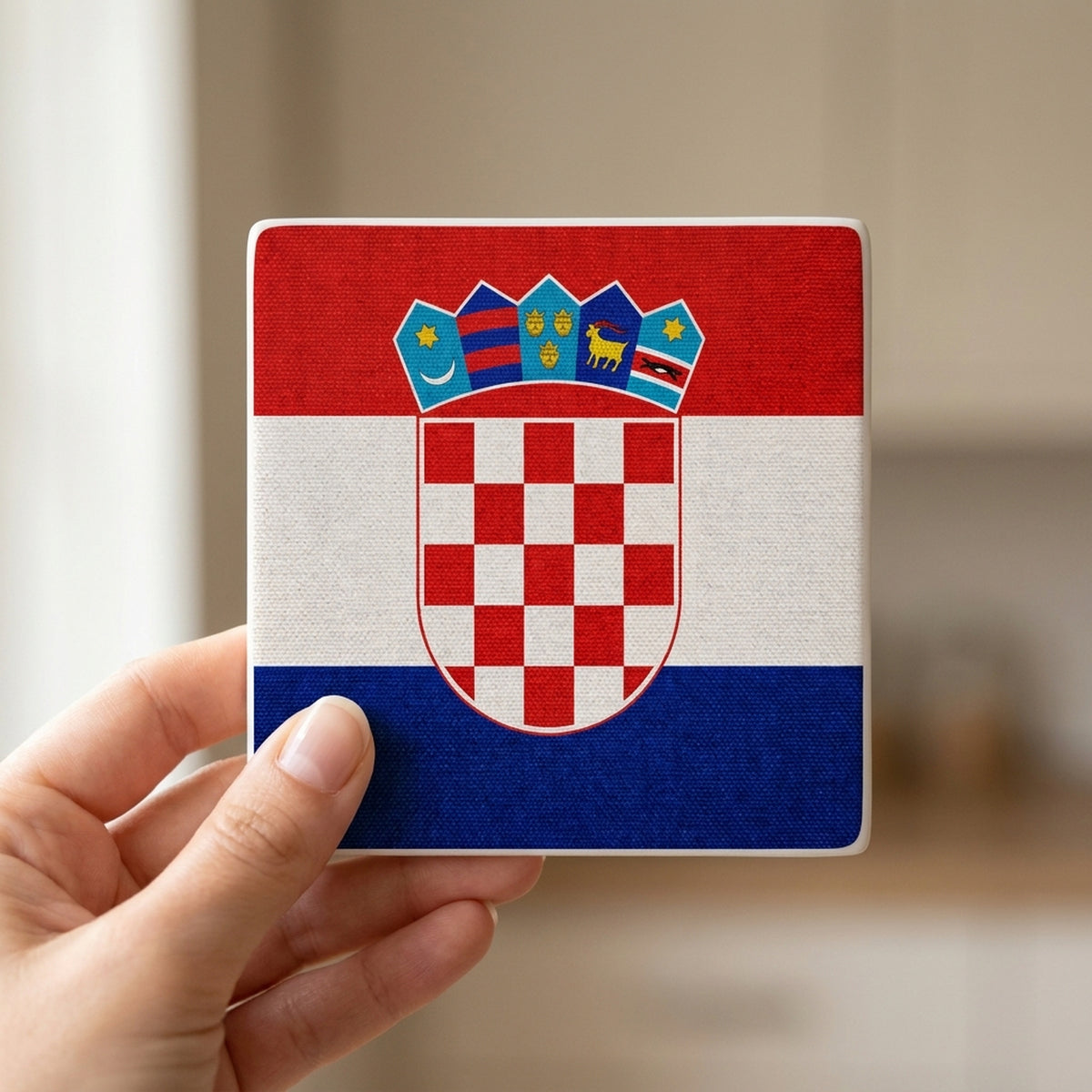Croatia Flag Pride ceramic coasters set of 4, in hand