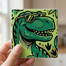Dino T-Rex ceramic coasters set of 4, in hand