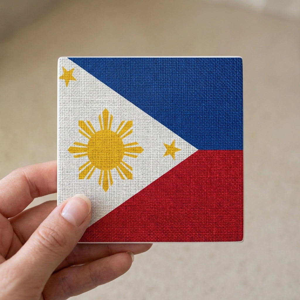 Philippines Flag Pride ceramic coasters set of 4, in hand