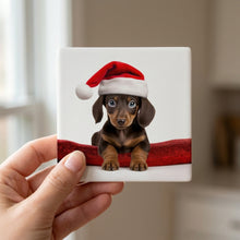 Dachshund Puppy ceramic coasters set of 4, in hand