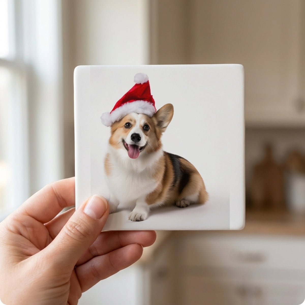 Pembroke Welsh Corgi ceramic coasters set of 4, in hand