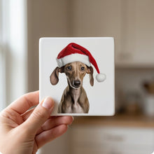 Azawakh Puppy ceramic coasters set of 4, in hand