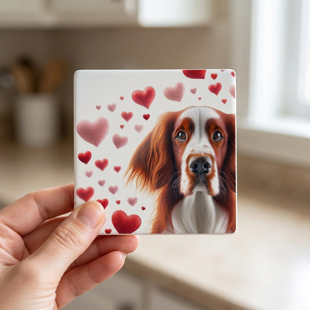 Welsh Springer Spaniel ceramic coasters set of 4, in hand