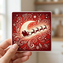Santa & Reindeer ceramic coasters set of 4, in hand
