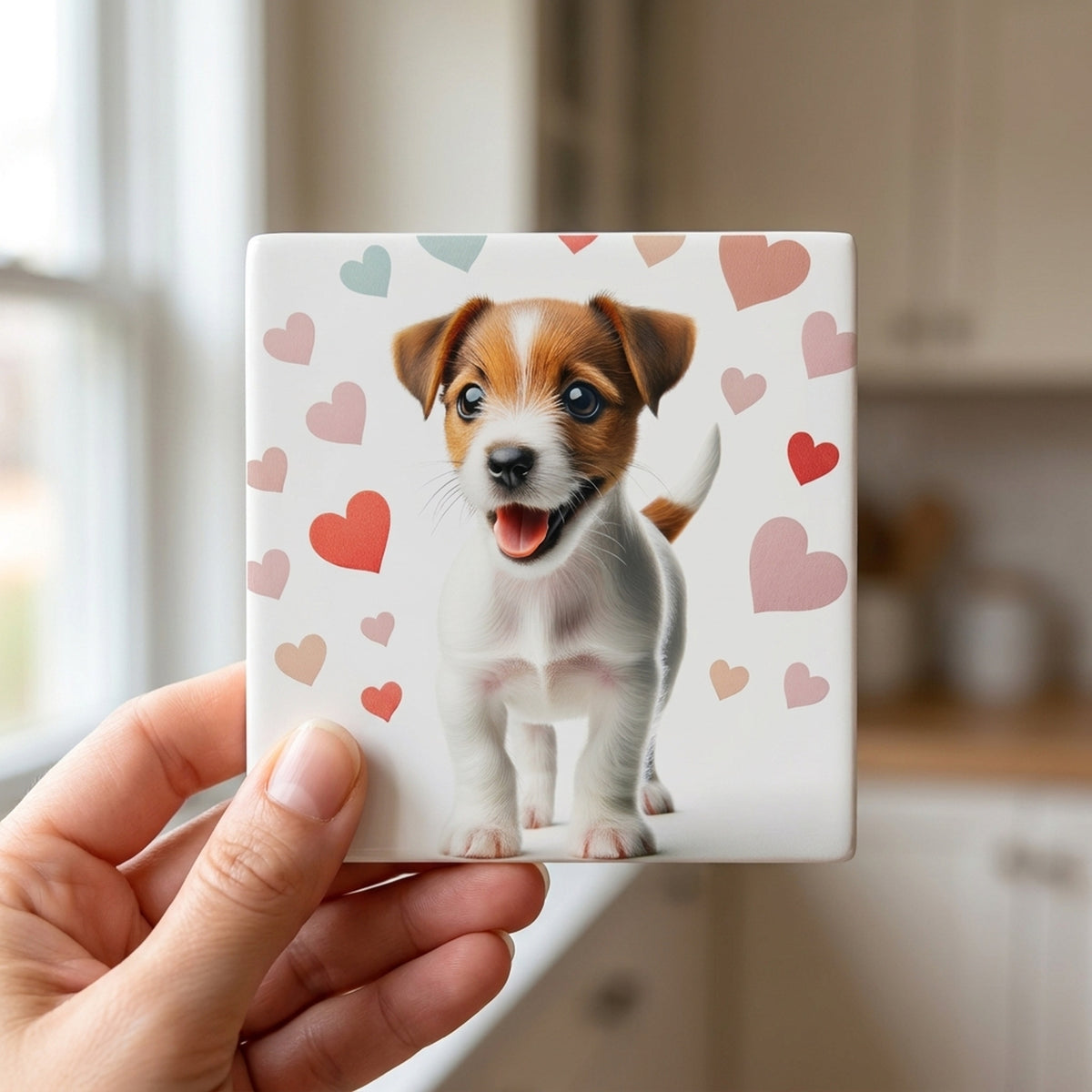 Jack Russell Terrier ceramic coasters set of 4, in hand