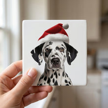Dalmatian ceramic coasters set of 4, in hand