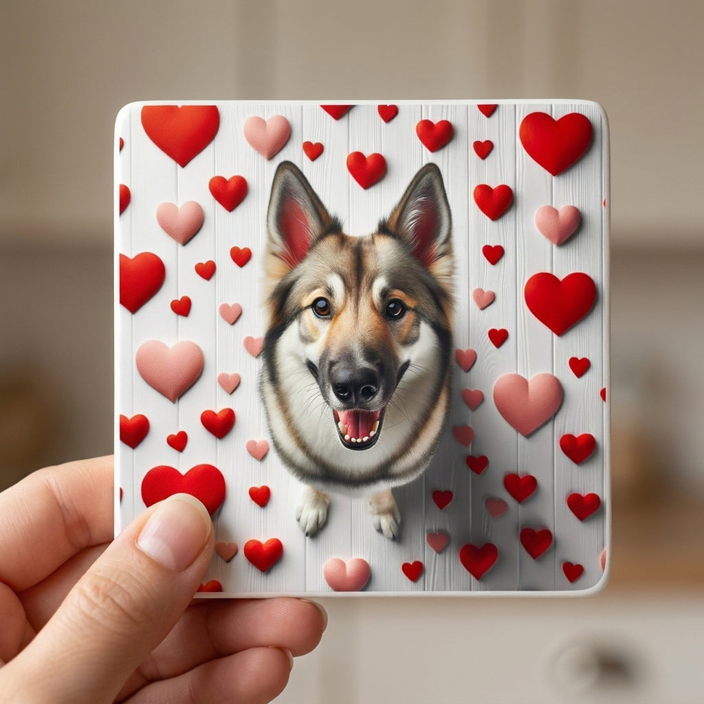 German Shepherd Dog ceramic coasters set of 4, in hand