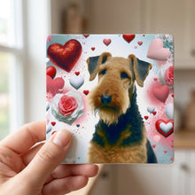 Airedale Terrier ceramic coasters set of 4, in hand