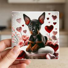 Doberman Pinscher ceramic coasters set of 4, in hand