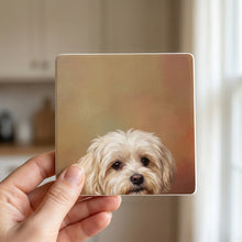 Maltese Portrait ceramic coasters set of 4, in hand