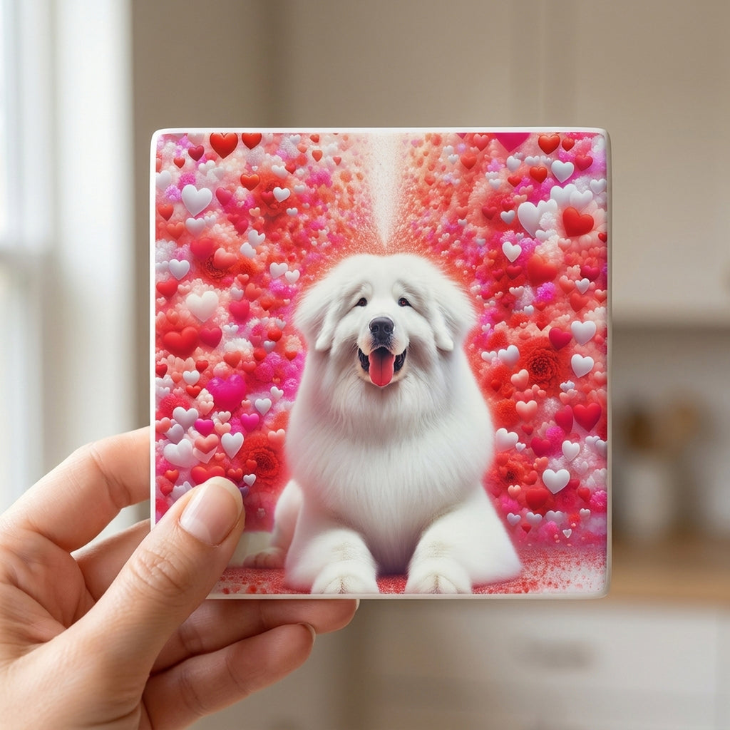 Great Pyrenees ceramic coasters set of 4, in hand