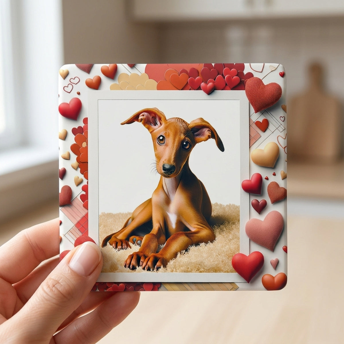 Italian Greyhound ceramic coasters set of 4, in hand