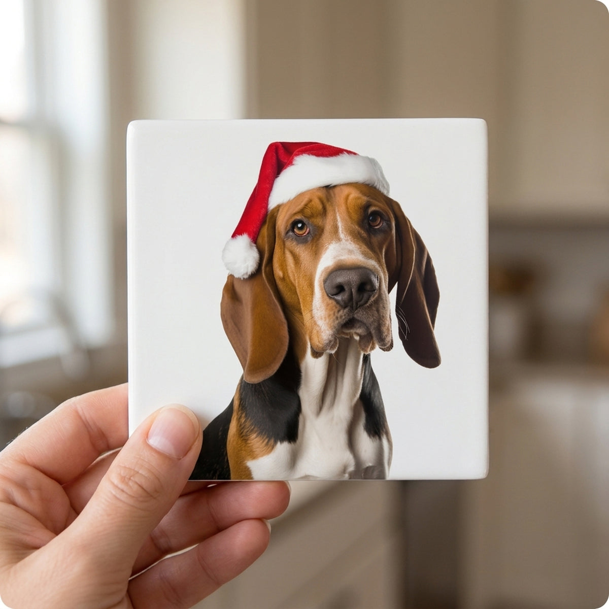 American English Coonhound ceramic coasters set of 4, in hand