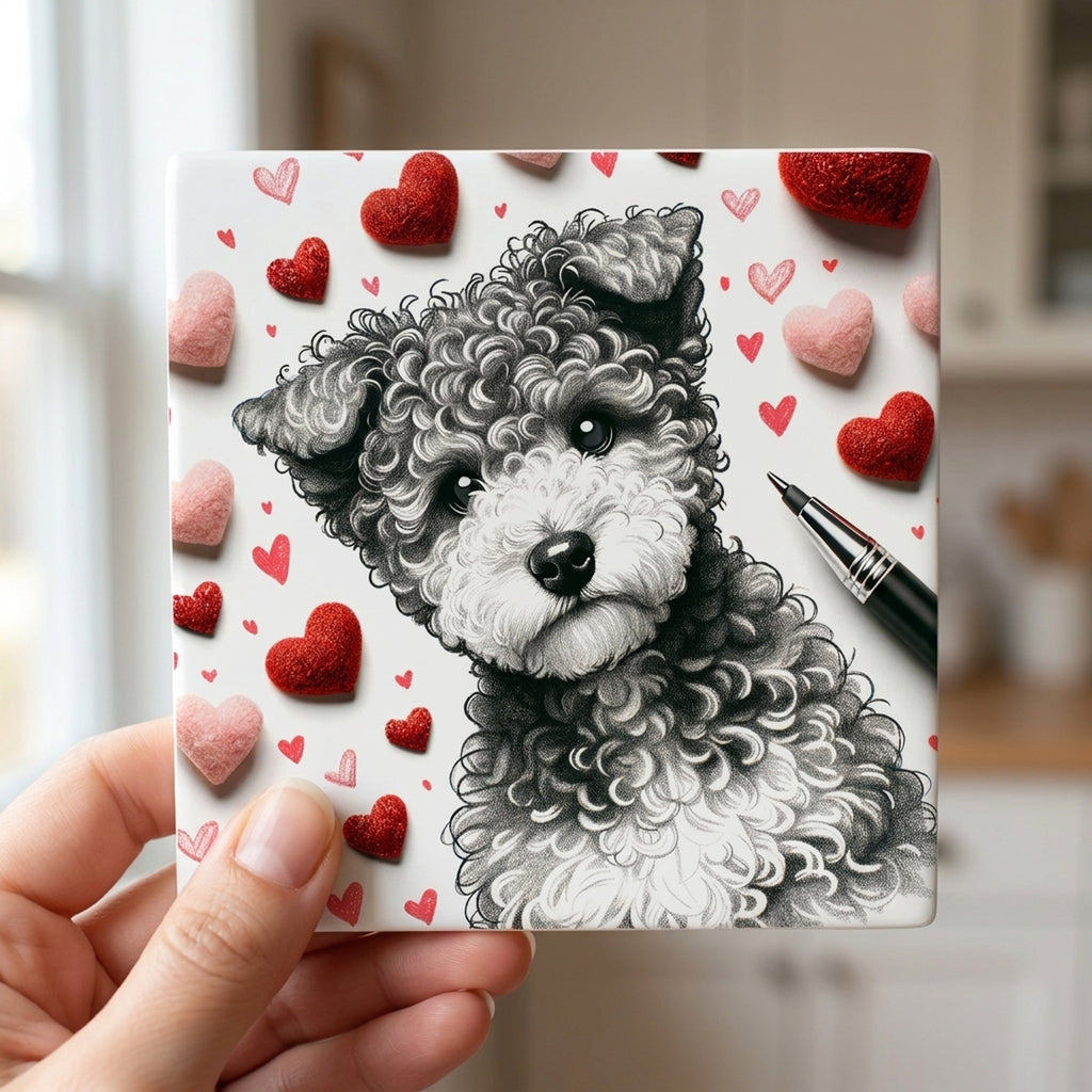 Poodle ceramic coasters set of 4, in hand