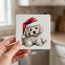 Coton de Tulear Puppy Drawing ceramic coasters set of 4, in hand