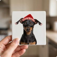 Manchester Terrier ceramic coasters set of 4, in hand